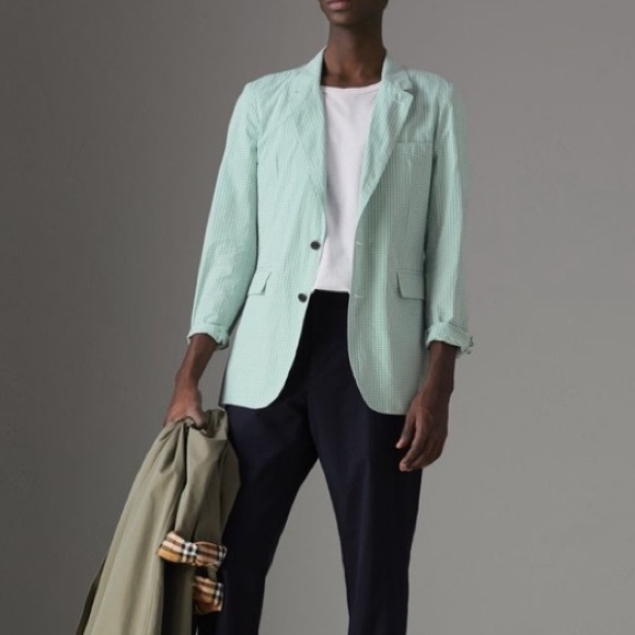 Burberry Serpentine Slim Fit Gingham Cotton Tailored Blazer NWT - Picture 3 of 13